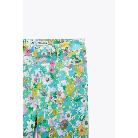 NWT Zara Floral Printed Linen Blend High Waisted Cropped Flare Trousers, Size 4 - Picture 10 of 16